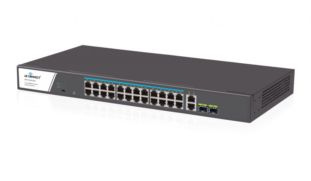 24 port PoE switch - 24×10/100 PoE+, 250 W, 2 SFP uplinks
